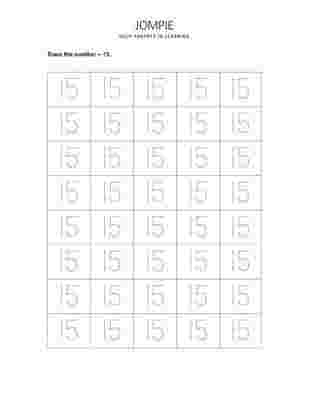 Tracing Number - 15 Worksheet for Nursery