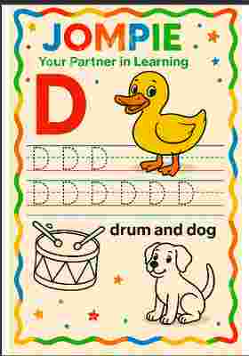 Preview of Tracing Letter D Worksheet with Drum and Dog