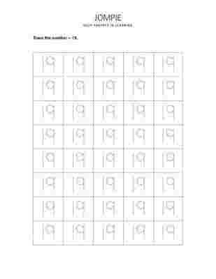 Tracing Number - 19 Worksheet for Nursery