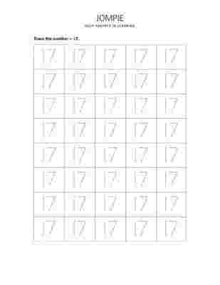 Tracing Number - 17 Worksheet for Nursery
