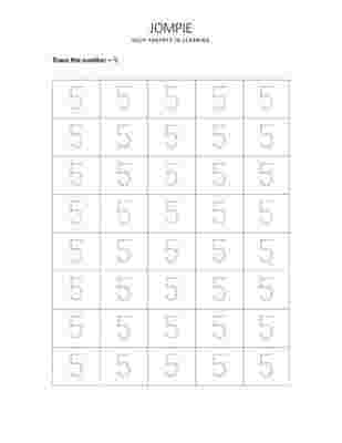 Tracing Number - 5 Worksheet for Nursery