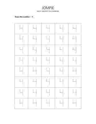 Tracing Number - 4 Worksheet for Nursery